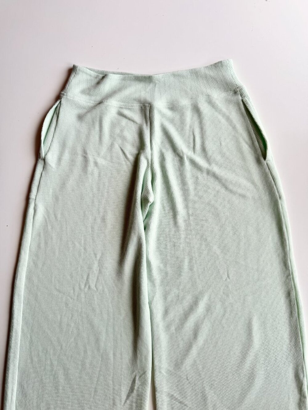 ATHLETA Wind Down Sleep Wide Leg Mint Green Cotton Waffle Knit Pants, Size XS - Picture 6 of 9